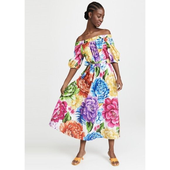FARM Rio Dresses & Skirts - FARM Rio Rainbow Chita Off-The-Shoulder Puff-Sleeve Maxi Dress $225